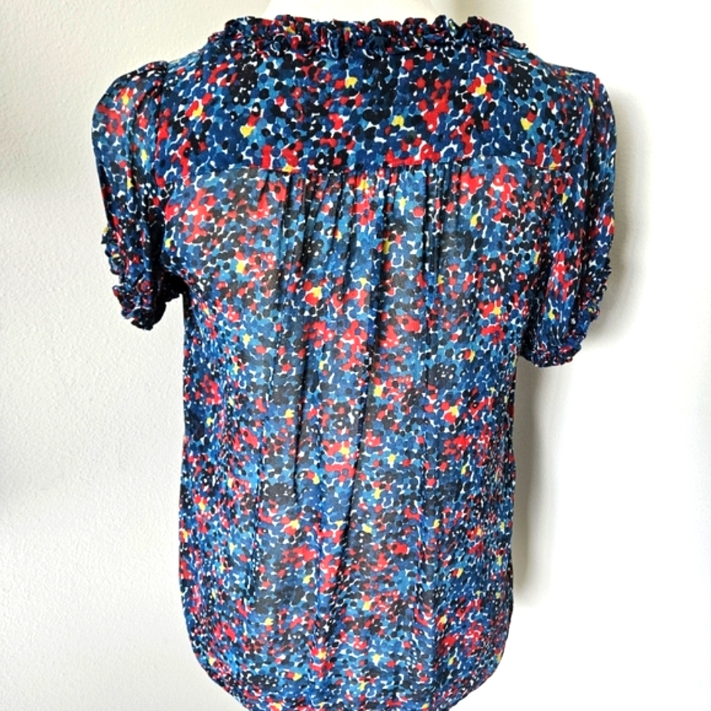π¨π΅ french connection floral blouse multicolor short sleeves size 2 π¨π΅ - Picture 4 of 5